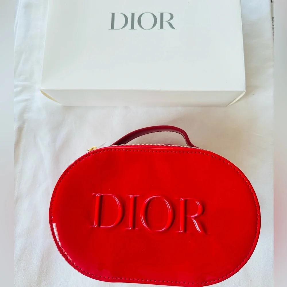 Dior Red Patent leather like vanity bag w/ top handle, lippie, Miss Dior mini